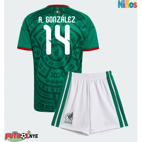 Camiseta México Armando Gonzalez #14 Primera Equipación para niños Mundial 2026 manga corta (+ pantalones cortos)